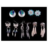 5 Native American Sterling Silver Earrings