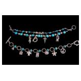 2 SW Turquoise & Sterling Silver Charm Bracelets