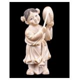Antique Carved Figure of Girl with Hand Drum