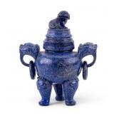 Chinese Carved Lapis Lazuli Footed Censer
