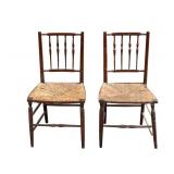 Antique 19th C Spindle Back Rush Seat Chairs