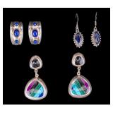 3 Pairs of Sterling Earrings Natural Gems