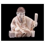 Japanese Netsuke Carved Man with Fan