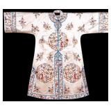 White Chinese Silk Robe Forbidden Stitch Work
