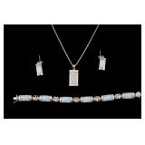 Vintage Chinese Silver & Jade Jewelry Set