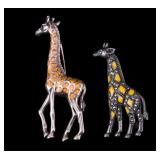 2 Sterling Silver Giraffe Brooch Pins 34 grams