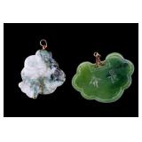 2 Chinese Jade Pendants 14k Gold Bale