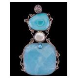Large Gemstone & Sterling Silver Pendant