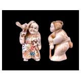 Pair of Carved Figures of Elderly Couple