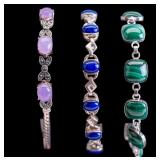 Sterling Silver Bracelets Malachite, Lapis, Jade