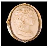 Gold Filled Antique Lava Cameo Brooch Pin