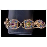 Asian Gold Gilt Enamel Filigree Silver Bracelet