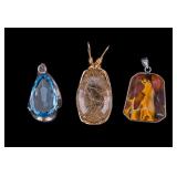 3 Large Gemstone Pendants Sterling & Gold Fill
