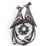 Large Sterling Silver Brooch Pin w/ Moonstone