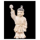 Antique Chinese Carved Young Girl w/ Rattle