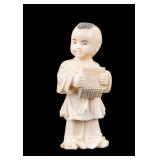 Carved Antique Nat. Mat. Figure Boy w/Flute