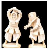 Pair of Antique Carved Training Samurai Figurines
