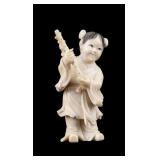 Antique Carved Girl Holding Flute Statuette