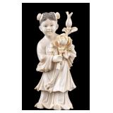 Antique Carved Chinese Girl with Flowers