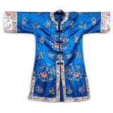 Blue Vintage Silk Robe with Colorful Flowers