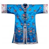 Esme Blue Chinese Vintage Silk Robe with Flowers