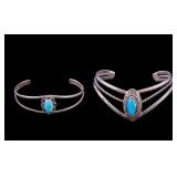 2 Nat. Amer. Sterling & Turquoise Cuff Bracelets