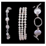 3 Sterling Silver & Pearl Bracelets