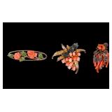 3 Coral Brooch Pins
