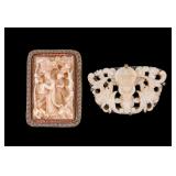 Pair of Chinese Antique Carved Bone Brooch Pins