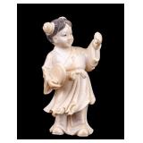 Antique Carved Little Girl with Tambourine