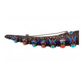 Chinese Enameled Turq. Coral Finger Brooch Pin