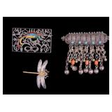 3 Silver Brooch Pins 44 grams