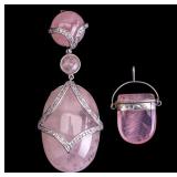 Sterling Silver Pink Quarts Pendants