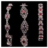 3 Red Garnet & Sterling Silver Bracelets