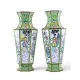 Pair of Chinese Enameled Hexagonal Vases