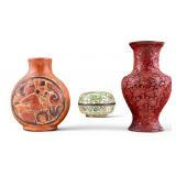 Cinnabar Vase, Canton Box, Mexican Vase