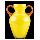 Hand-Blown Yellow & Orange Art Glass Handled Vase