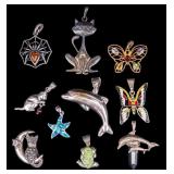 10 Sterling Silver Animal Pendants 42 grams