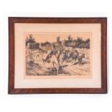 Peter Moran 19th C Etching, Pastoral Scene, Signed