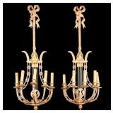 French Ribbon Top Ormolu Wall Sconce Pair