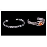 Sterling Silver Cuffs Amber, 1 Marked WB