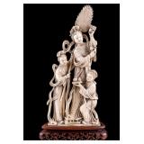 Antique Chinese Carved Bone Figure of 3 Women