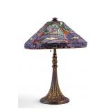 Art Nouveau Style Early Lamp, Leaded Glass Shade