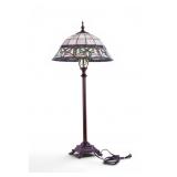 Contemporary Metal Lamp w/  Vint. Slag Glass Shade