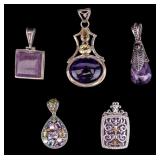 Large Sterling Silver Pendants with Amethyst