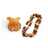 Carved Amber Broody Hen & Amber Necklace