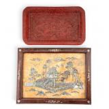 Chinese Cinnabar Tray, Marble MOP Plaque