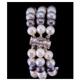 TriColor Pearl Bracelet with Sterling Clasp