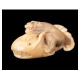 Antique Carved Netsuke of Money on Fish Back