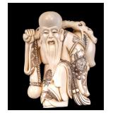 Antique Carved Figure of Old Man with Bundle